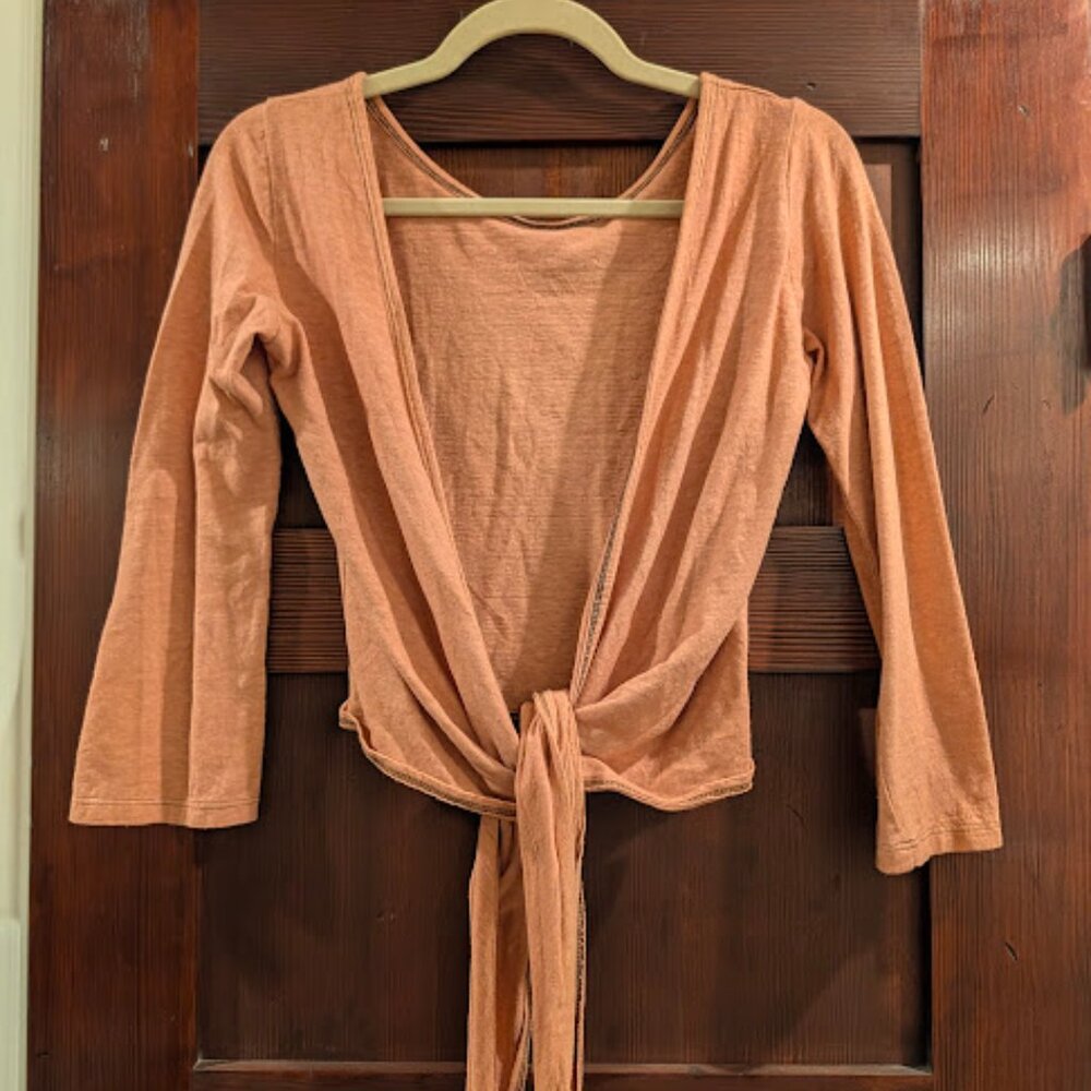 Small Desert Rose Bohemian Folk Long Sleeve Reversible Wrap Top with Flaws